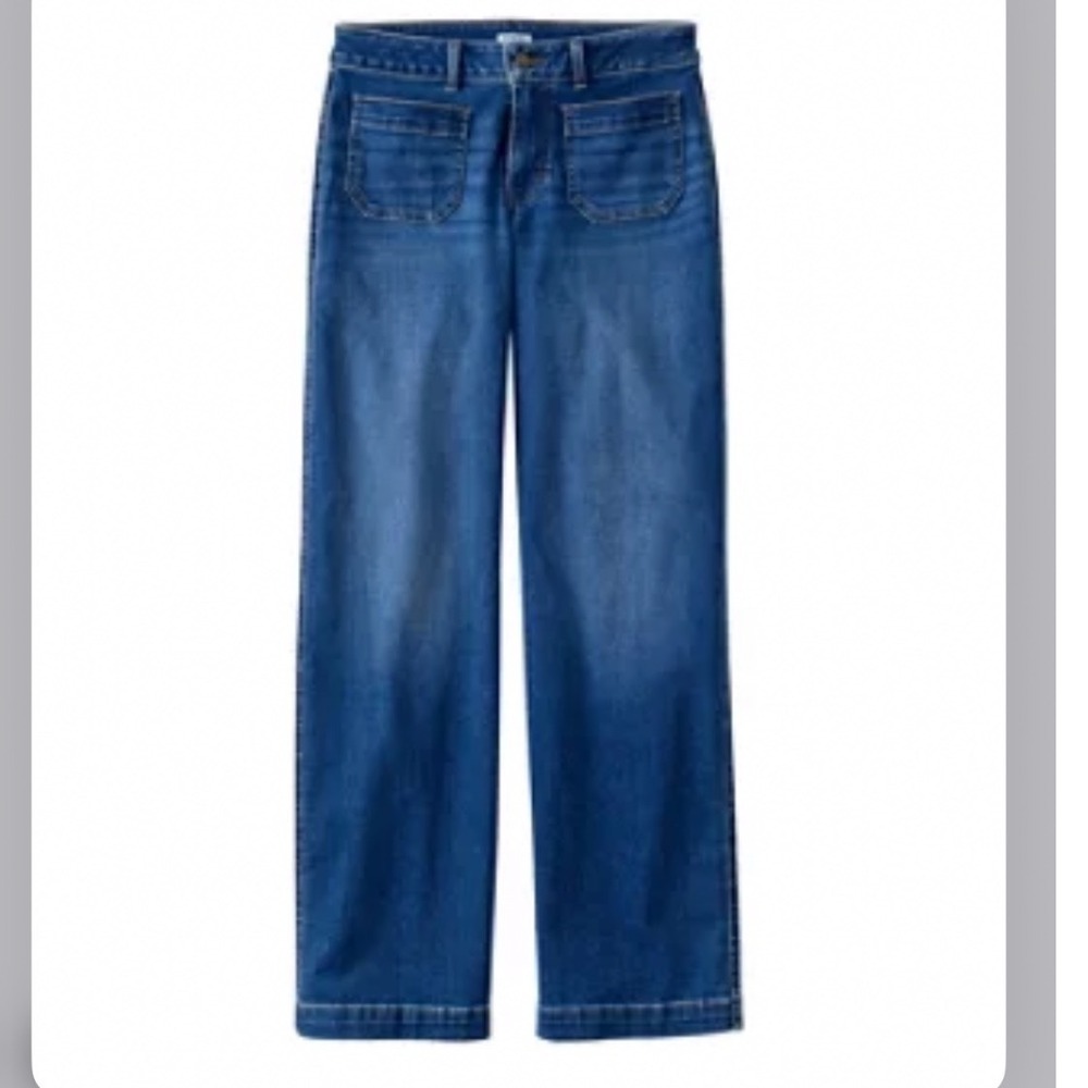 L.L.Bean Womens Wide Leg Patch‎ Pocket Jeans Medium Wash Blue Denim Size 6 Reg